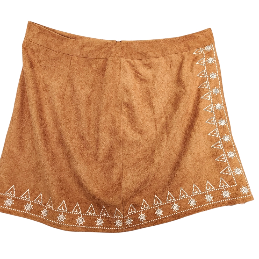 Persun Faux Suede Western Rodeo Festival Skirt Women's XL Brown Tribal Lined